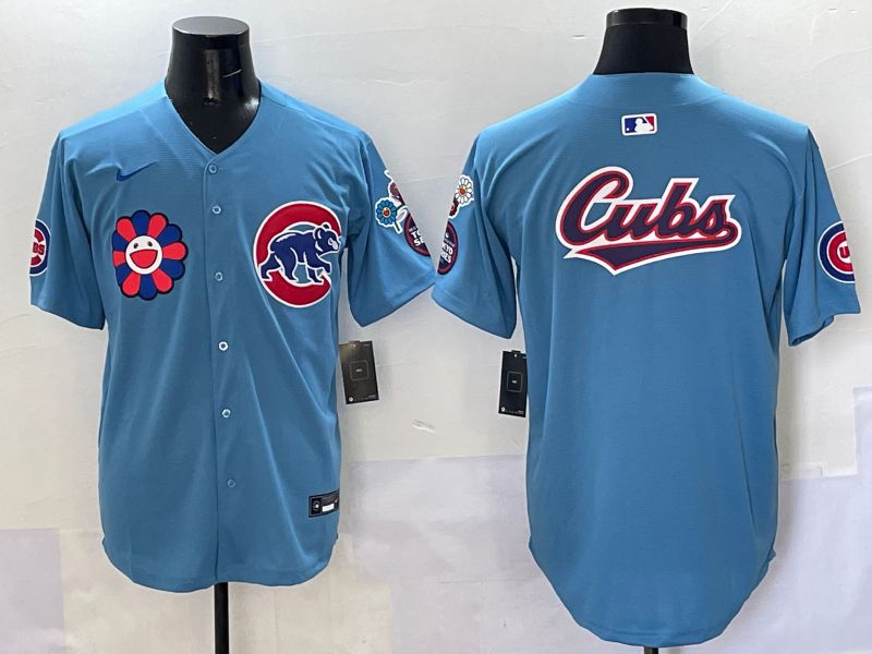 Men Chicago Cubs Blank Light Blue Flower Edition 2025 Nike MLB Jersey style 3